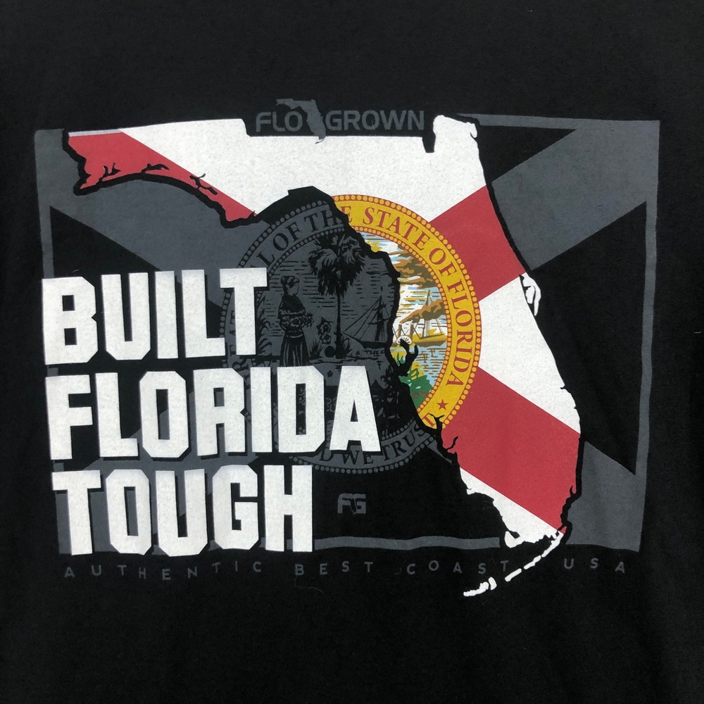 FloGrown Built Florida Tough Black Graphic T-Shirt XL FGY-1713 Mens Tee